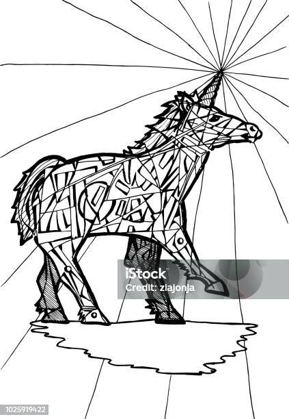 Unicorn Coloring Page Stock Illustration - Download Image Now - Abstract, Animal, Art