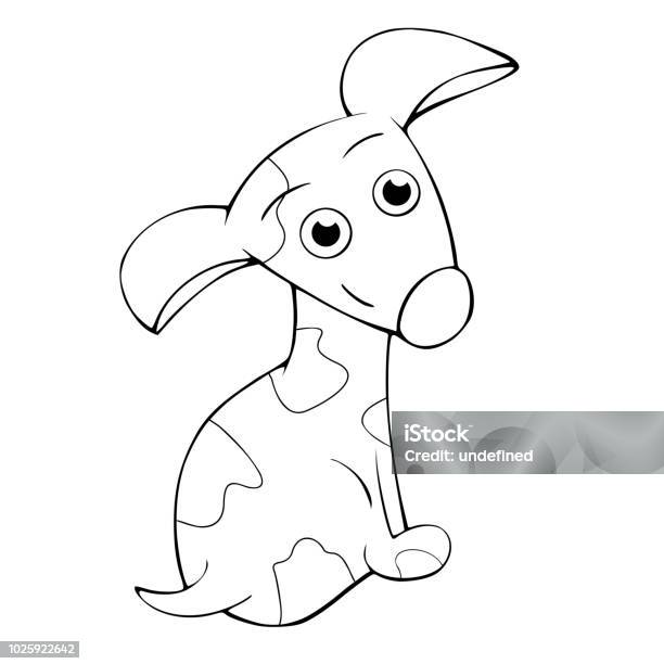 The Cute Puppy Is Sitting And Smiling On The White Background Vector Coloring Book Stock Illustration - Download Image Now