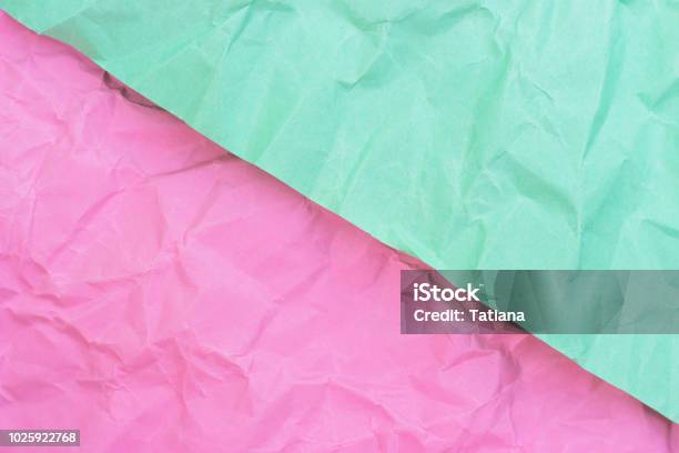 Crumpled Paper Turquoise And Pink Pastel Colors Texture Background Stock Photo - Download Image Now