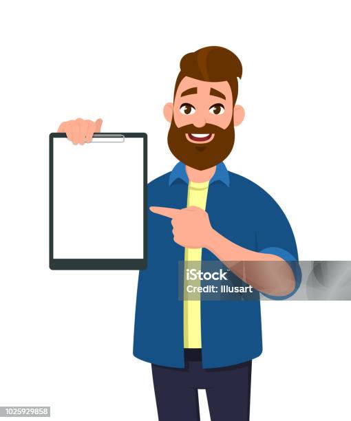 Man Holdingshowing A Blank Clipboard And Pointing With Index Finger To It Vector Illustration In Cartoon Style Stock Illustration - Download Image Now - iStock Man Holdingshowing A Blank Clipboard And Pointing With Index Finger To It Vector Illustration In Cartoon Style Stock Illustration - Download Image Now - iStock