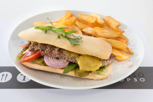 Sandwich with fries, breakfast