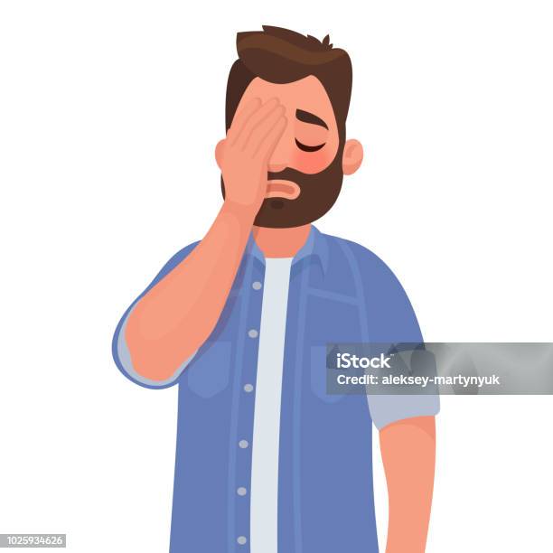 Man With A Gestures Facepalm Headache Disappointment Or Shame Stock Illustration - Download Image Now