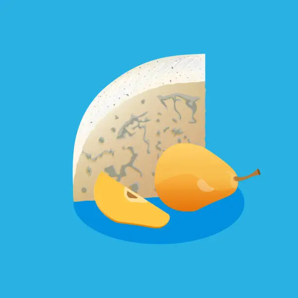 Vector illustration of Set icons realism style cheese with fruit.