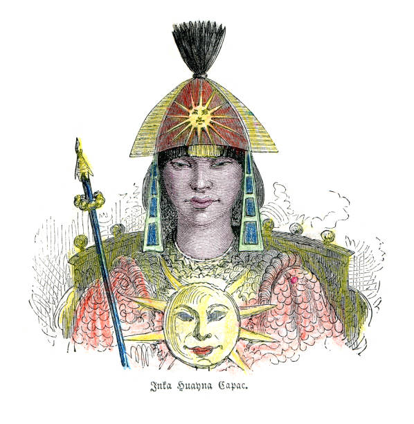 Huayna Capac, Huayna Cápac, Guayna Capac or Wayna Qhapaq  ( 1464/1468 - 1527 ) was the third Sapa Inca of the Inca Empire, born in Tomebamba sixth of the Hanan dynasty, and eleventh of the Inca civilization. His original name was Tito Husi Hualpa. He was the successor to Topa Inca Yupanqui.
Original edition from my own archives
Source : Illustrierte Welt 1870