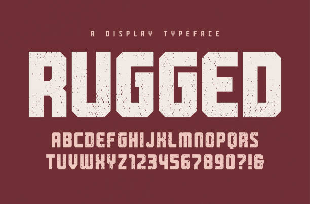 Rugged vector heavy display typeface, font, uppercase letters and numbers, alphabet, typography. Rugged vector heavy display typeface, font, uppercase letters and numbers, alphabet, typography. Global swatches rough stock illustrations