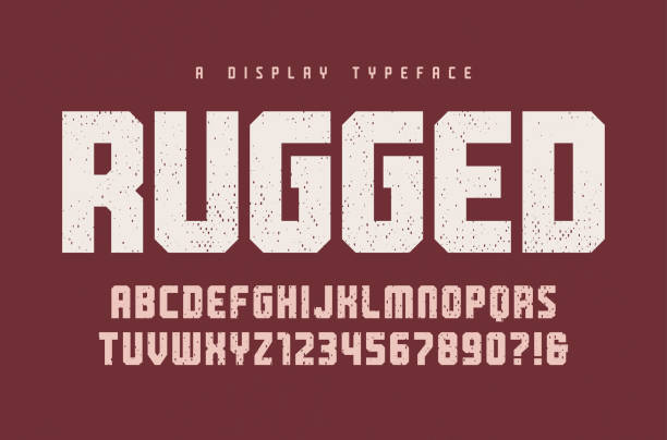 Rugged vector heavy display typeface, font, uppercase letters and numbers, alphabet, typography. Rugged vector heavy display typeface, font, uppercase letters and numbers, alphabet, typography. Global swatches vintage sports stock illustrations