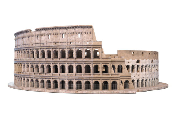 colosseo, colosseo isolato su bianco. simbolo architettonico e storico di roma e dell'italia, - colosseo foto e immagini stock
