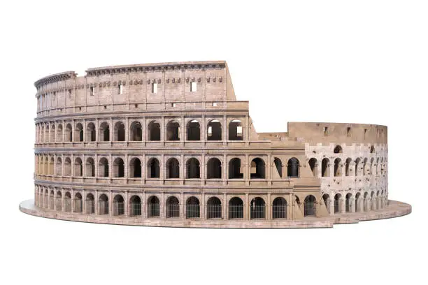 Photo of Coliseum, Colosseum isolated on white. Architectural and historic symbol of Rome and Italy,