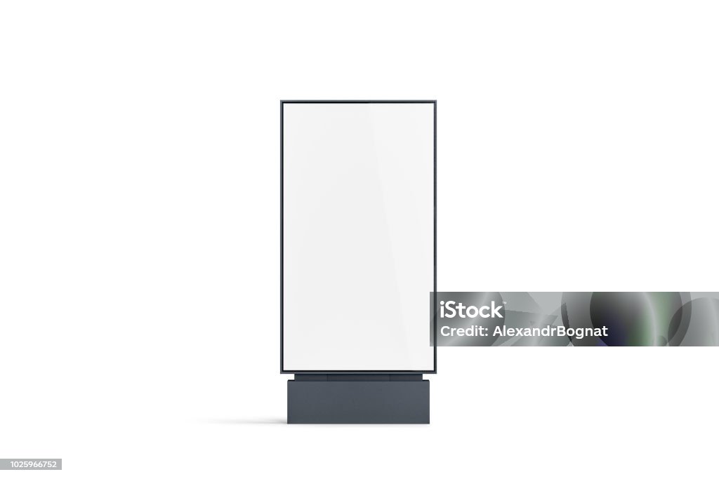 Blank white pylon mockup, front view, isolated Blank white pylon banner mockup, front view, isolated, 3d rendering. Empty outdoor signage mock up. Clear street poster billboard for advertising. Display outside sign template Billboard Stock Photo