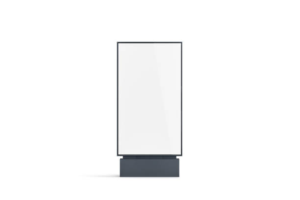 Blank white pylon mockup, front view, isolated Blank white pylon banner mockup, front view, isolated, 3d rendering. Empty outdoor signage mock up. Clear street poster billboard for advertising. Display outside sign template lightbox photos stock pictures, royalty-free photos & images