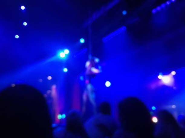 istock Defocused abstract blurred scene of musical light performance in a concert on stage with crowd 1025970344