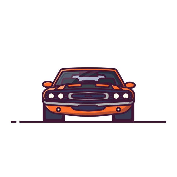 widok z przodu samochodu mięśniowego - car driving front view cartoon stock illustrations
