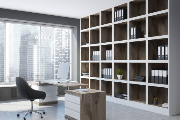 istock Modern manager office interior, loft in a city 1025987428
