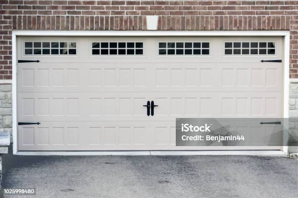 Garage Doors For Two Cars Stock Photo - Download Image Now - Garage, Door, New