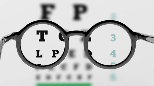 istock Pair of round-lens eyeglasses with eyesight test and partial blur 1025998716