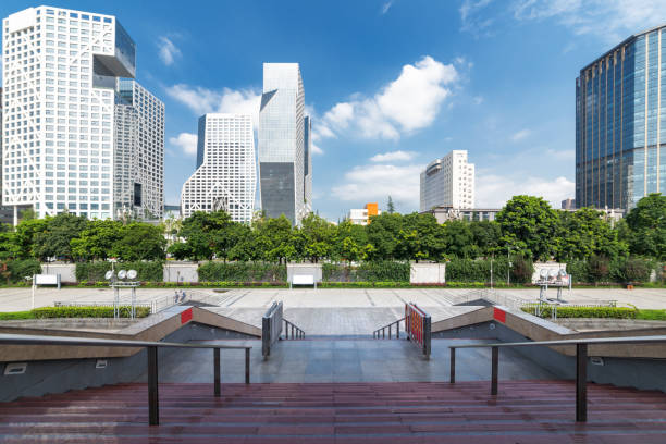 istock Raffles City,Empty floor and modern office building ,chengdu,china 1025998900