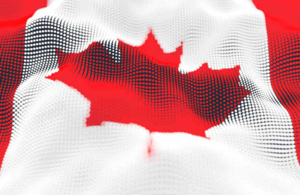 Abstract glowing particle wavy surface with Canadian flag texture