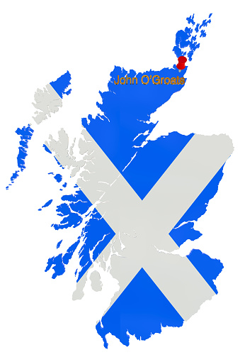 A 3D map of Scotland filled with a Saltire