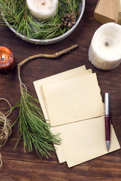 istock top view empty vintage paper with space for text on a present box, christmas candles and decorations around 1026011738