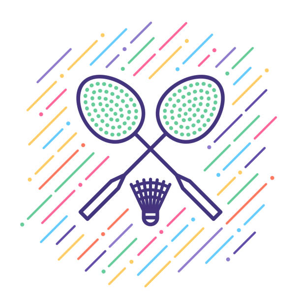 illustrations, cliparts, dessins animés et icônes de icône de ligne de badminton - raquette de badminton