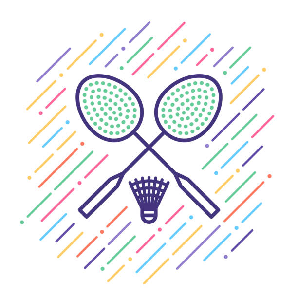 ikon garis bulu tangkis - badminton court ilustrasi stok