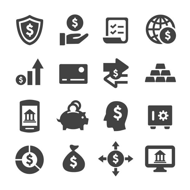ilustraciones, imágenes clip art, dibujos animados e iconos de stock de iconos - acme serie de banca y finanzas - hucha