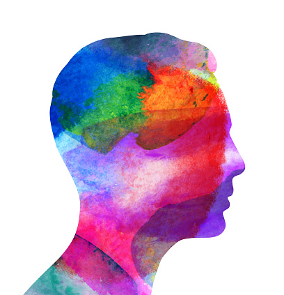 Profile of a mans head with water color texture fill.