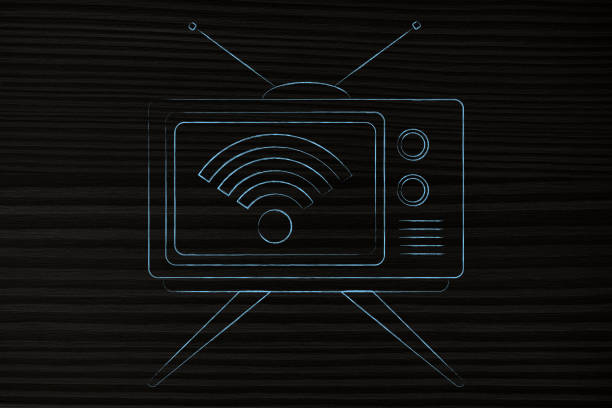 streaming services concept: retro looking television with wi-fi symbol on screen