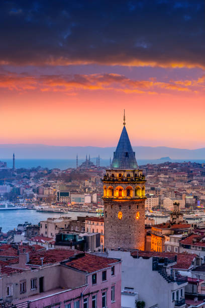 havadan görünümü istanbul - galata kulesi fotoğraflar stok fotoğraflar ve resimler