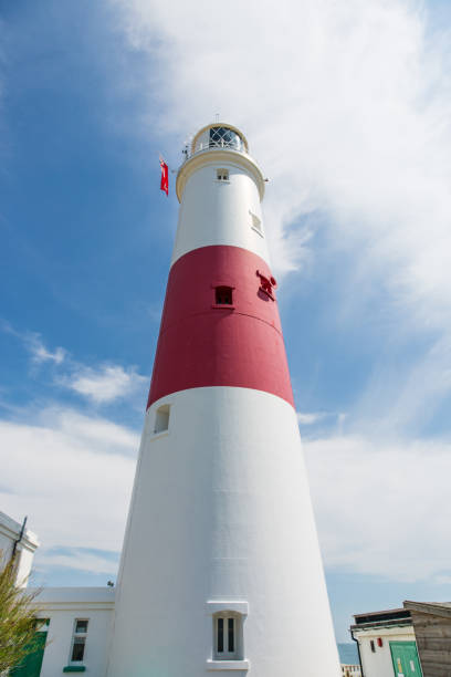 Portland Bill Lighthouse on a Bright Sunny Day with Blue Sky