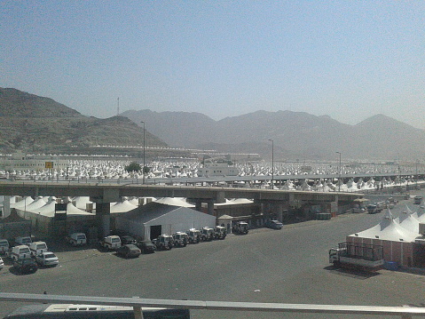 Parking lot of a small business area with shops that sells goods for home improvement in downtown Doha, Qatar