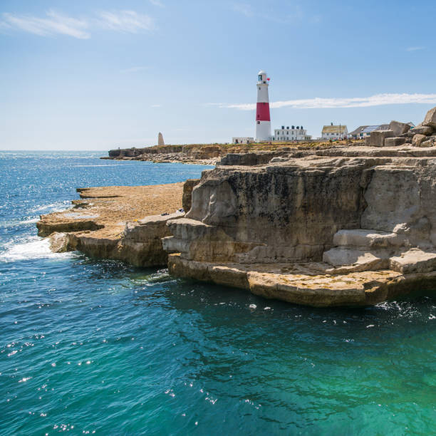 화창한 날에 청록색 바다와 포틀랜드 빌 등 대 - isle of portland 뉴스 사진 이미지