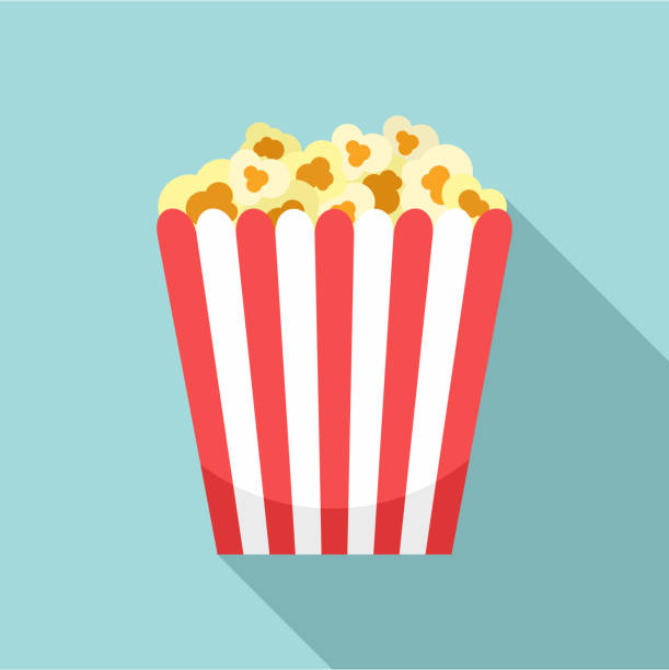 Cinema popcorn box icon, flat style Cinema popcorn box icon. Flat illustration of cinema popcorn box vector icon for web design popcorn stock illustrations