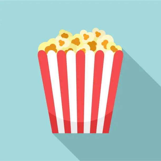 Vector illustration of Cinema popcorn box icon, flat style