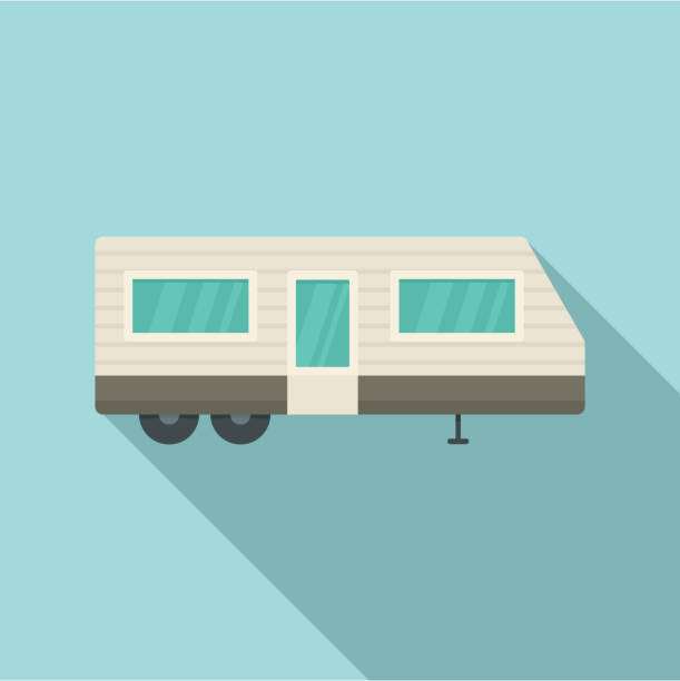 anhänger-haus-symbol, flachen stil - camping mobile home vacations tent stock-grafiken, -clipart, -cartoons und -symbole