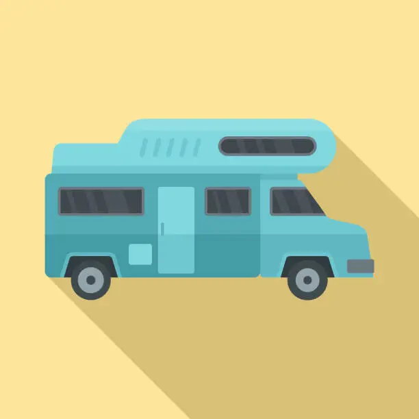 Vector illustration of Camping truck icon, flat style