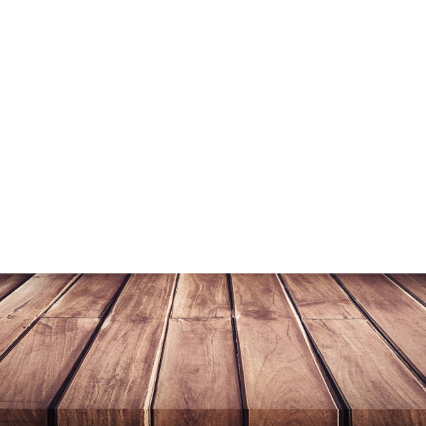 istock Empty wooden table top on isolated white, Template mock up for display of product. 1026077562