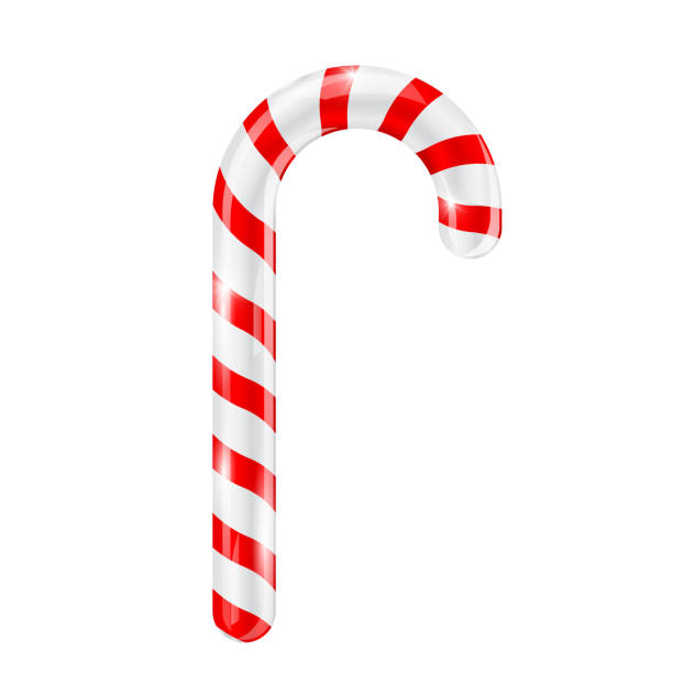 사탕 지팡이입니다. 빨강 백색 스트라이프 3d 사탕 - stick of hard candy candy cane candy peppermint stock illustrations