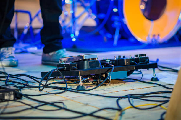 istock Close up of guitar pedal board. 1026083234