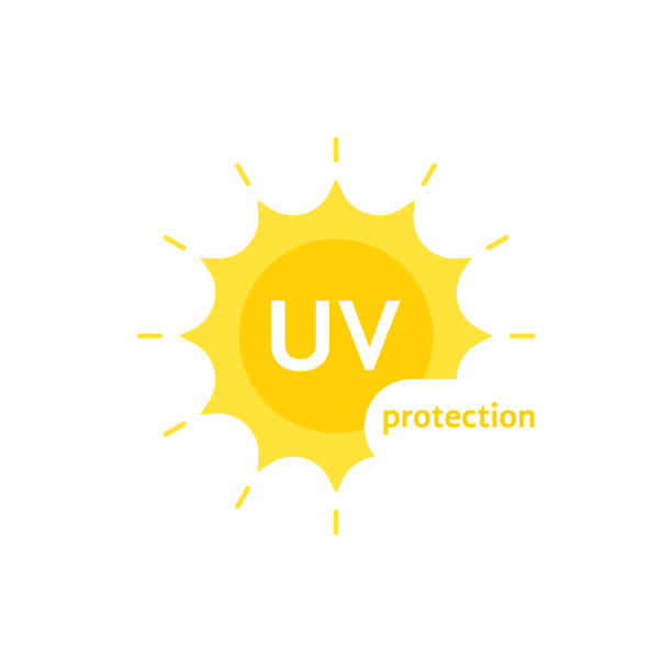 ilustraciones, imágenes clip art, dibujos animados e iconos de stock de protección de uv amarillo sobre blanco - luz ultra violeta