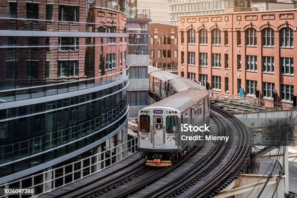 Chicago Cta Train Between City Buildings Stock Photo - Download Image Now - Chicago - Illinois, Train - Vehicle, Subway