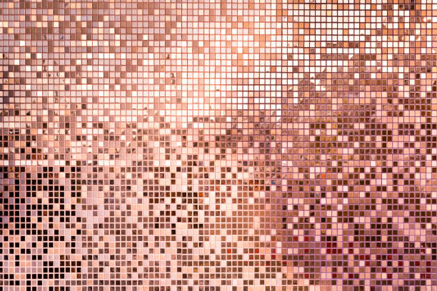 pink rose gold square mosaic tiles for background - metal stud imagens e fotografias de stock