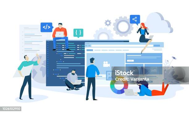Web サイトとアプリの設計と開発のベクトル図の概念 - 発展のベクターアート素材や画像を多数ご用意 - 発展, コンピュータソフトウェア, インターネット