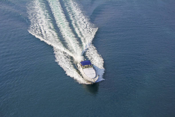 istock Aerial view luxury motor boat at sea 1026107802