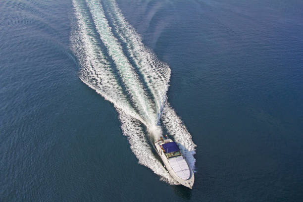 istock Aerial view luxury motor boat at sea 1026107812