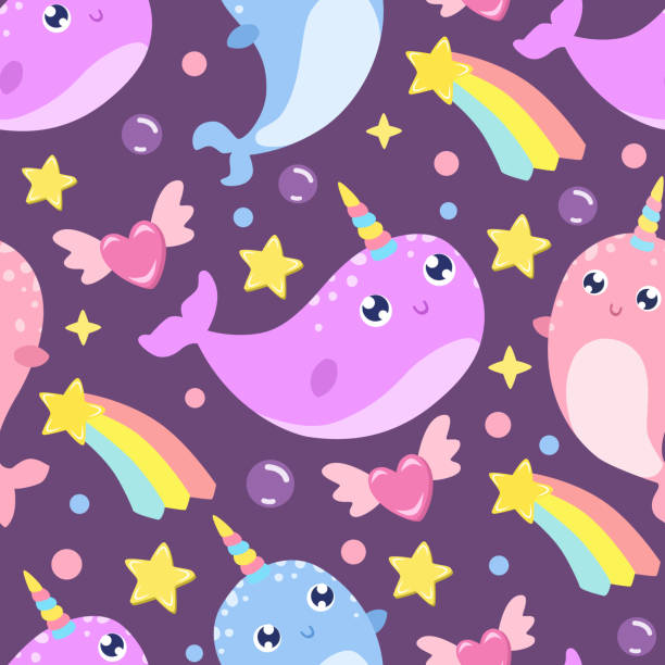 Cute Cartoon Narwhal Seamless Background Stock Illustration - Download  Image Now - Narwhal, Backgrounds, Unicorn - iStock