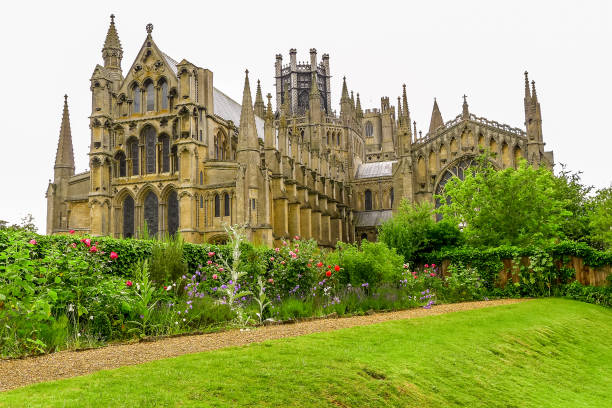 View of Ely Cathedral in Cambridgeshire, England View of historical Ely Cathedral in summer, Ely, Cambridgeshire, England ely england stock pictures, royalty-free photos & images
