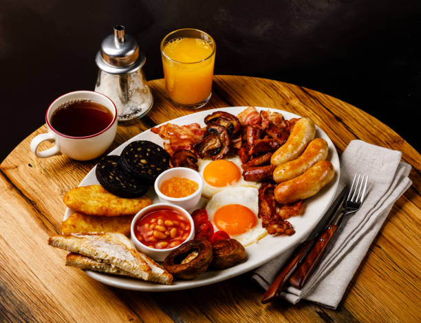 volle braten, englisches frühstück - english breakfast tea stock-fotos und bilder