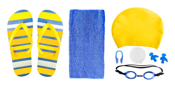 accessoires pour piscine - bonnet de bain photos et images de collection