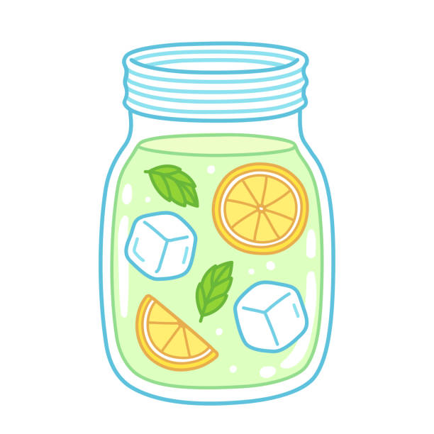 Lemonade in mason jar Lemonade in mason jar drawing. Fresh summer drink vector clip art illustration. mason jar lemonade stock illustrations